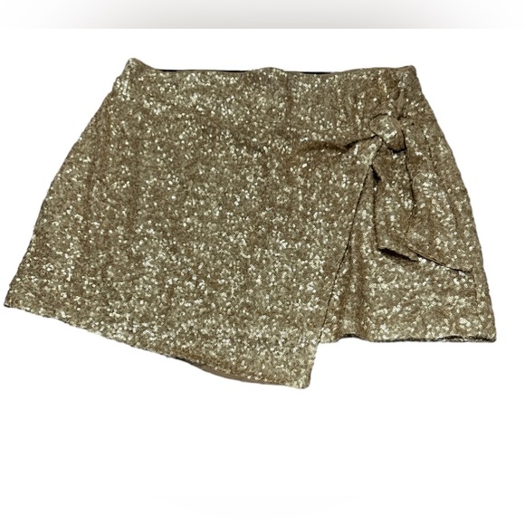 HOUSE OF HARLOW 1960 Revolve Gold Sequin Faux Wrap Mini Skirt sz L/XL - Picture 1 of 6